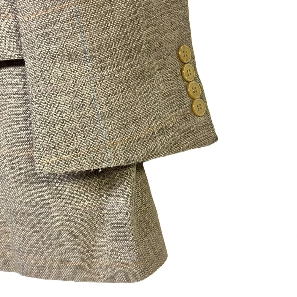 Vintage PBM Blazer Sport Coat‎ Light Beige Plaid Textured Classic Professional
